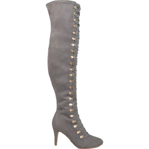 Journee Collection Womens Trill Gray Faux Suede Over-The-Knee Boots Shoes New - Picture 3 of 3